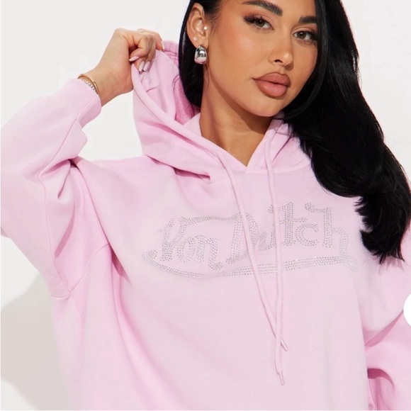 Von Dutch Pink Rhinestone Cropped Hoodie Y2K S NWT - Picture 4 of 10